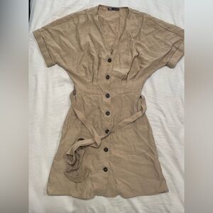 Zara linen khaki dress